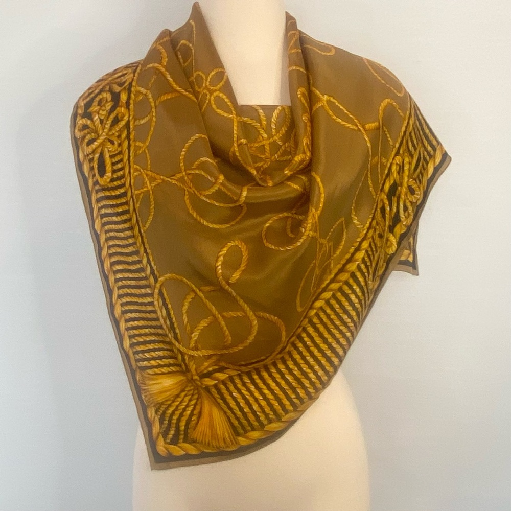 Vintage 100% Silk Vera Anne Klein 80s 90s Tassels Scarf Square Wrap Extra Large